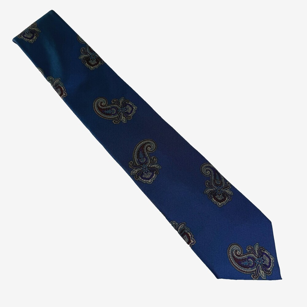VTG Mallory & Church London Pure Italian Silk Men's Neck Tie Navy Blue Paisley - Picture 3 of 12